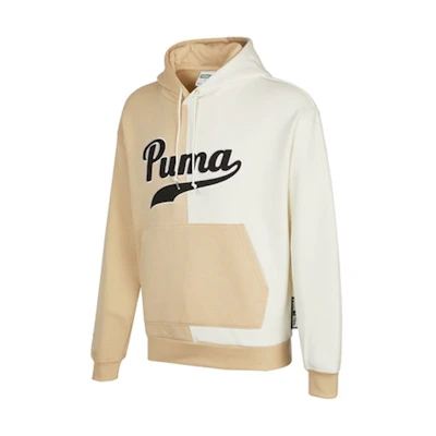 Puma Logo Embroidered Two-Tone Fleece Retro Hoodie Beige Winter Essential 534381-20