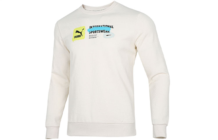Puma Logo Graphic Crewneck Pullover Sweatshirt White 536304-65