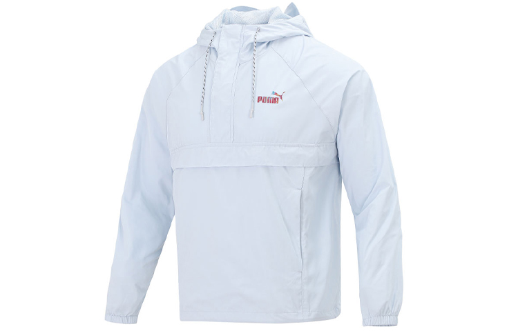 Puma Logo Graphic Print Loose Hoodie Jacket Unisex Ice Blue 537015-21