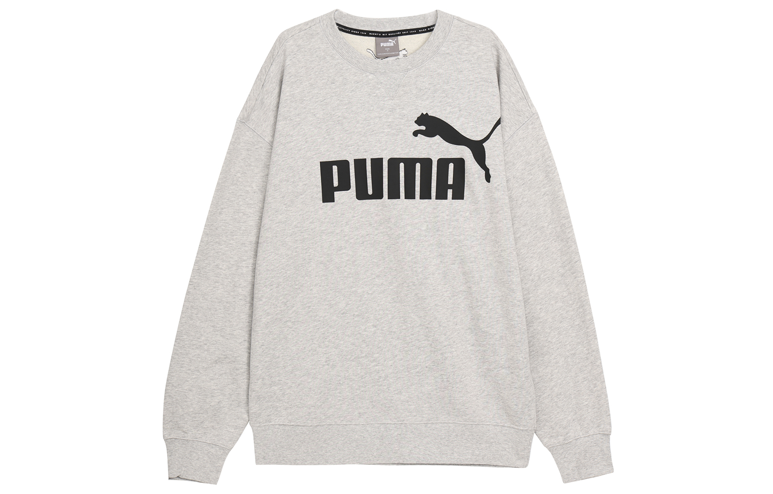 Puma Logo Knit Retro Crewneck Sweatshirt Unisex Gray 675024-04