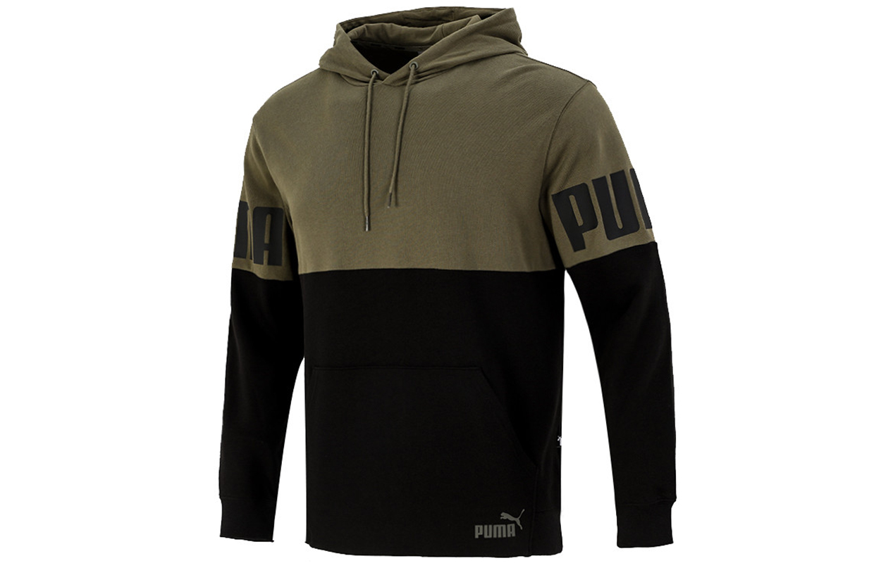 Puma Logo Print Colorblock Pullover Hoodie Military Green 847723-44