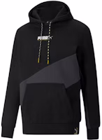 Puma Logo Print Drawstring Colorblock Pullover Hoodie Black 533084-01 Puma Logo Print Drawstring Colorblock Pullover Hoodie Black 533084-01