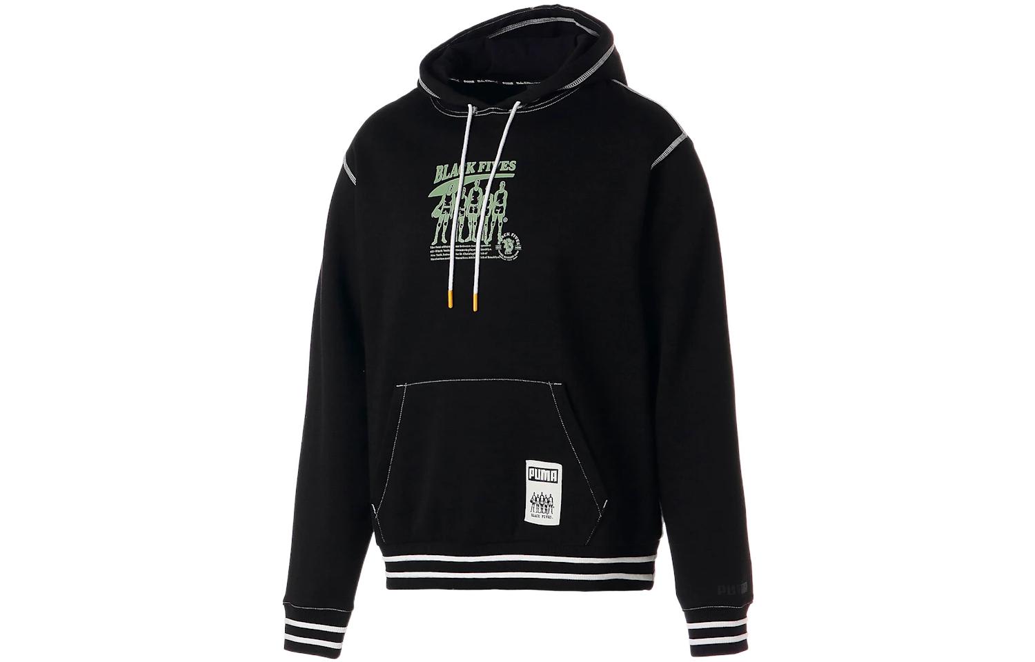 Puma Logo Print Drawstring Hoodie Black 537801-01