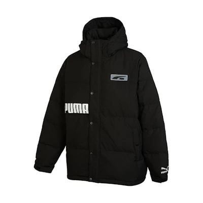 PUMA Logo Print Hooded Down Jacket Unisex Black. 539727-01