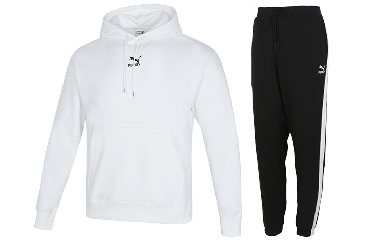 Puma Logo Print Hoodie and Breathable Durable Training Pants Set 535305-02+530373-01