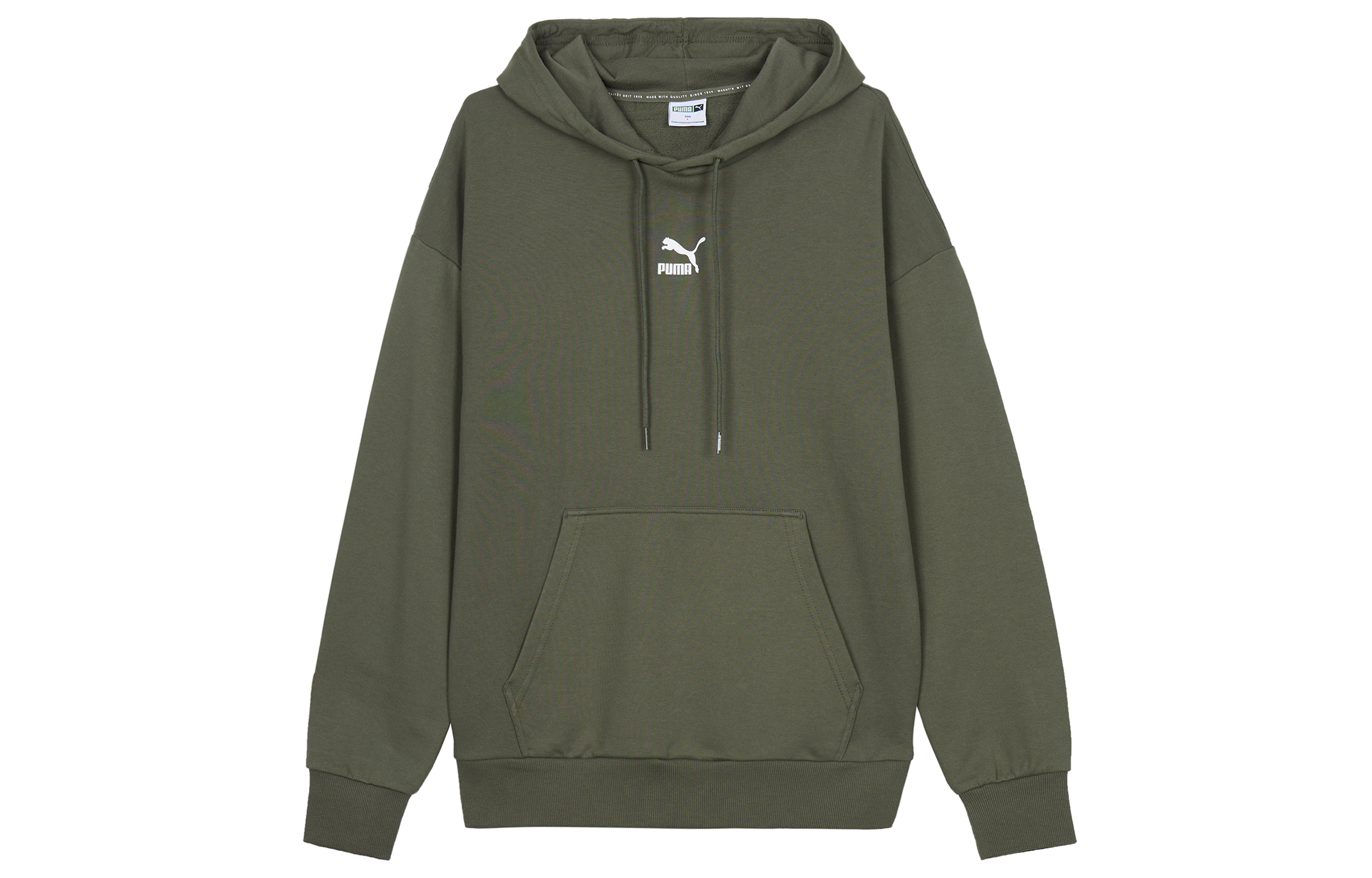 Puma Logo Print Knit Pullover Hoodie Military Green 533114-44