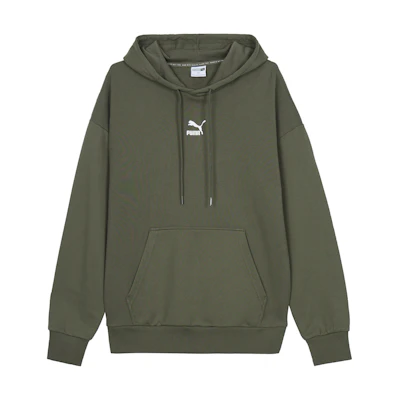 Puma Logo Print Knit Pullover Hoodie Military Green 533114-44