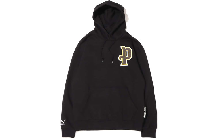 Puma Logo Print Sleeve Hoodie Black Color 534313-01