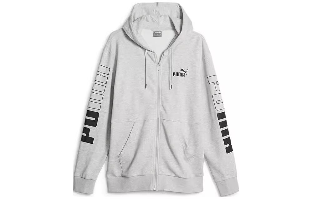 Puma Logo Print Woven Hooded Jacket Gray 679606-04