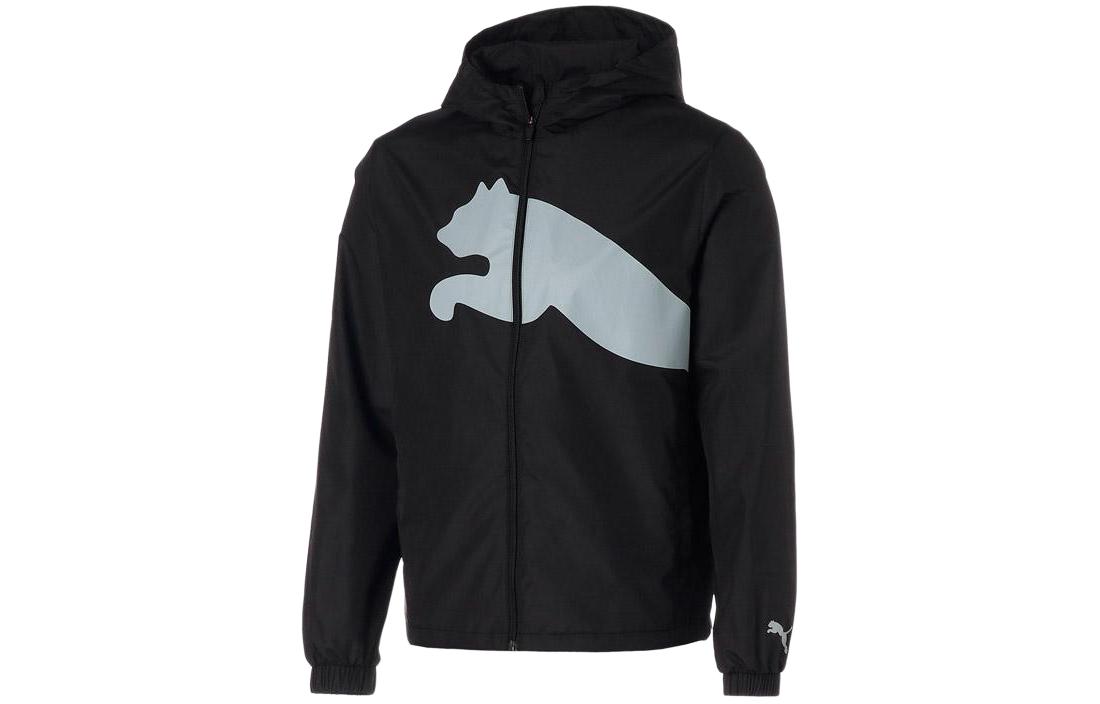 Puma Logo Print Zip-Up Hoodie Jacket Black Long Sleeve 522641-01