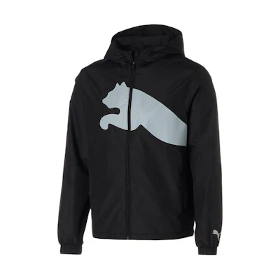 Puma Logo Print Zip-Up Hoodie Jacket Black Long Sleeve 522641-01