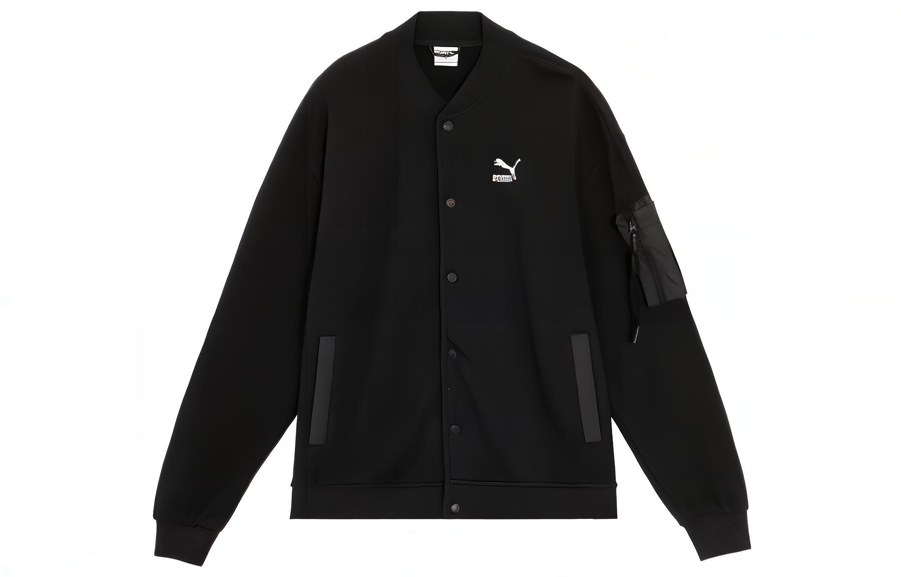 Puma Logo Printed Black Baseball Jacket Unisex Casual Wear 677394-01