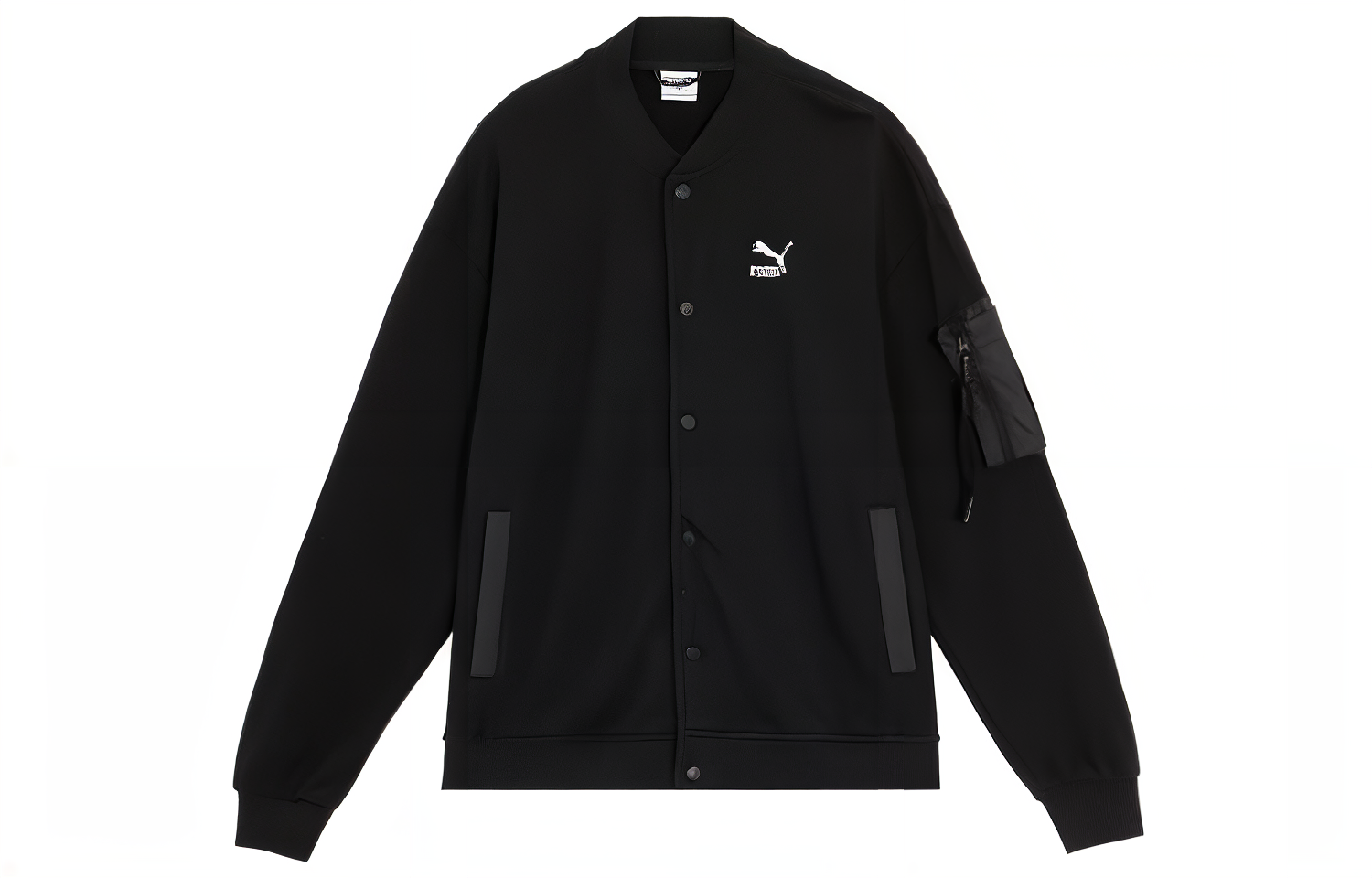 Puma Logo Printed Black Baseball Jacket Unisex Casual Wear 677394-01 圖 2