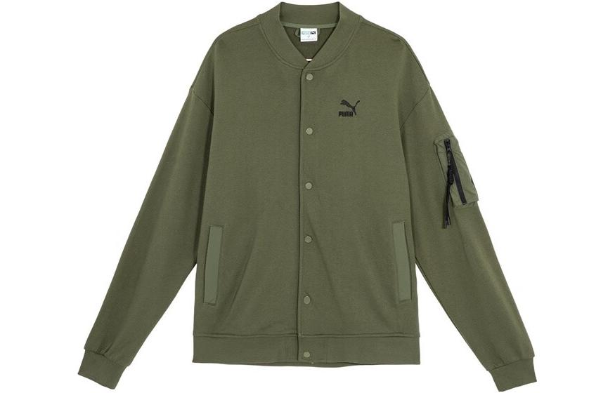 Puma Logo Printed Casual Baseball Jacket Unisex Army Green 677394-73