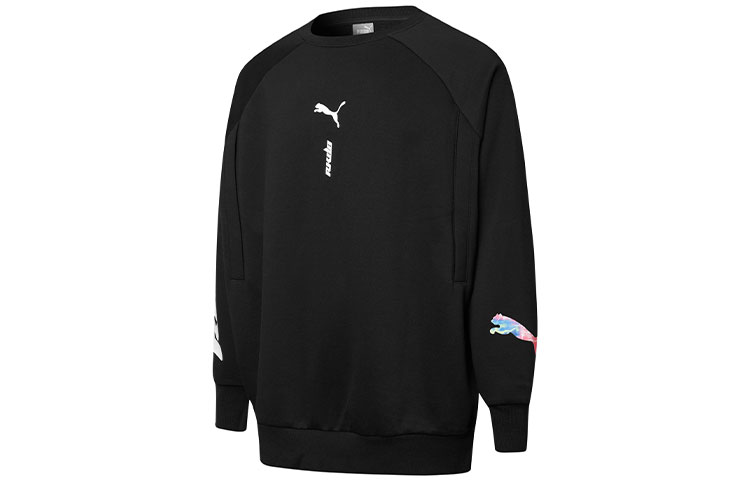 Puma Logo Printed Crewneck Long Sleeve Sweatshirt Unisex Black 532695-01