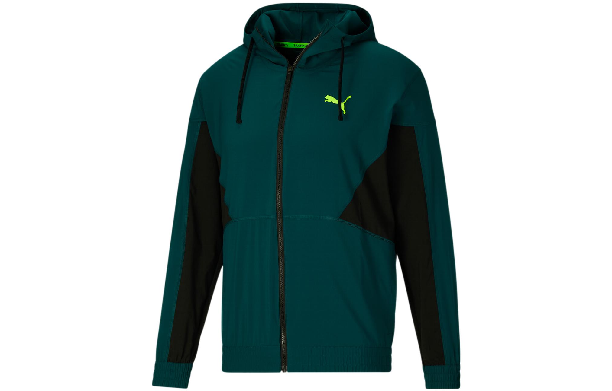 Puma Logo Printed Drawstring Hooded Jacket Green 522128-24