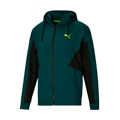 Puma Logo Printed Drawstring Hooded Jacket Green 522128-24