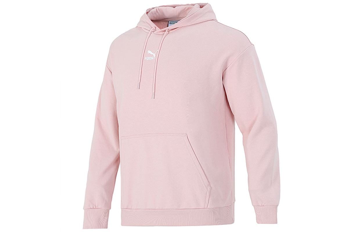 Puma Logo Printed Knit Pullover Hoodie for Men in Pink 533114-36
