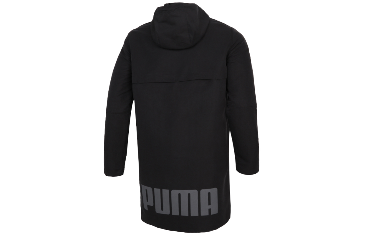 Puma Logo Printed Mid-Length Woven Hooded Jacket Black 588735-01