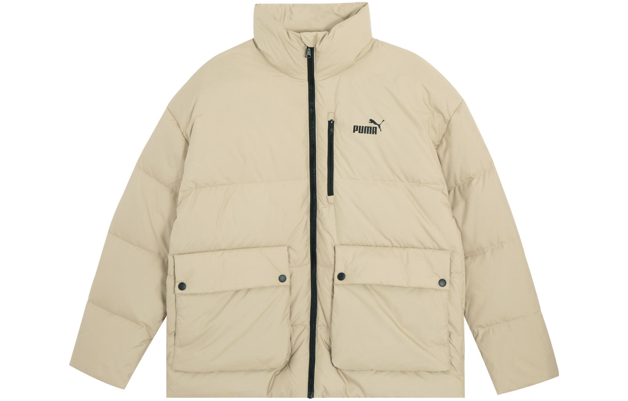 Puma Logo Printed Outdoor Puffer Jacket Almond Toast Unisex Retro Style 625609-88