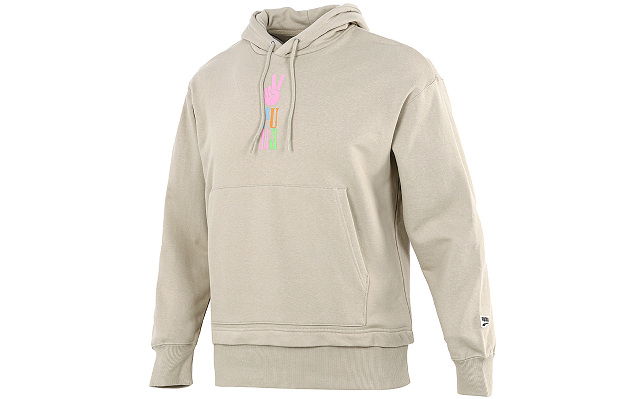 Puma Logo Printed Pullover Hoodie Khaki 533038-42