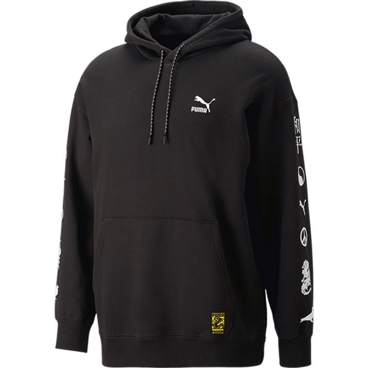 Puma Logo Printed Pullover Hoodie Unisex Black Long Sleeve Sweater 620652-01