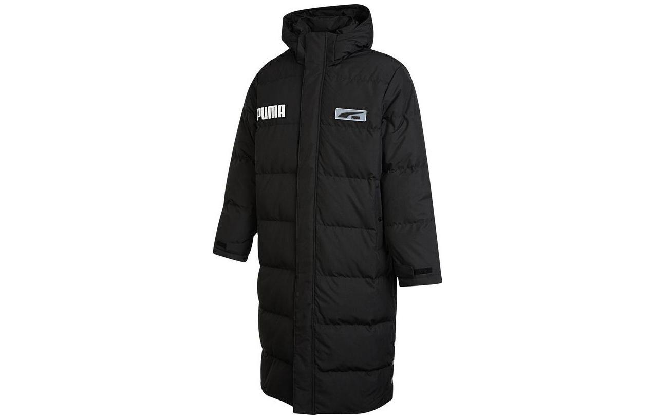 PUMA Logo Printed Solid Dual-Zip Hooded Down Jacket Black Unisex. 539730-01