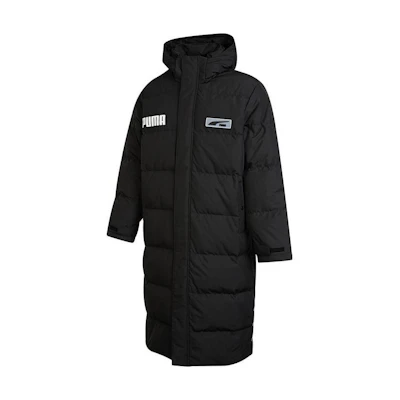 PUMA Logo Printed Solid Dual-Zip Hooded Down Jacket Black Unisex. 539730-01