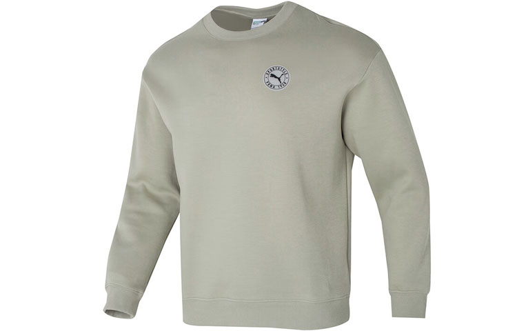 Puma Logo Pullover Running Training Sweatshirt Khaki Gray Unisex 627878-55