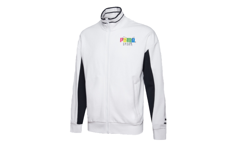 Puma Logo Retro Sports Print White Zip-Up Jacket for Men 597343-02