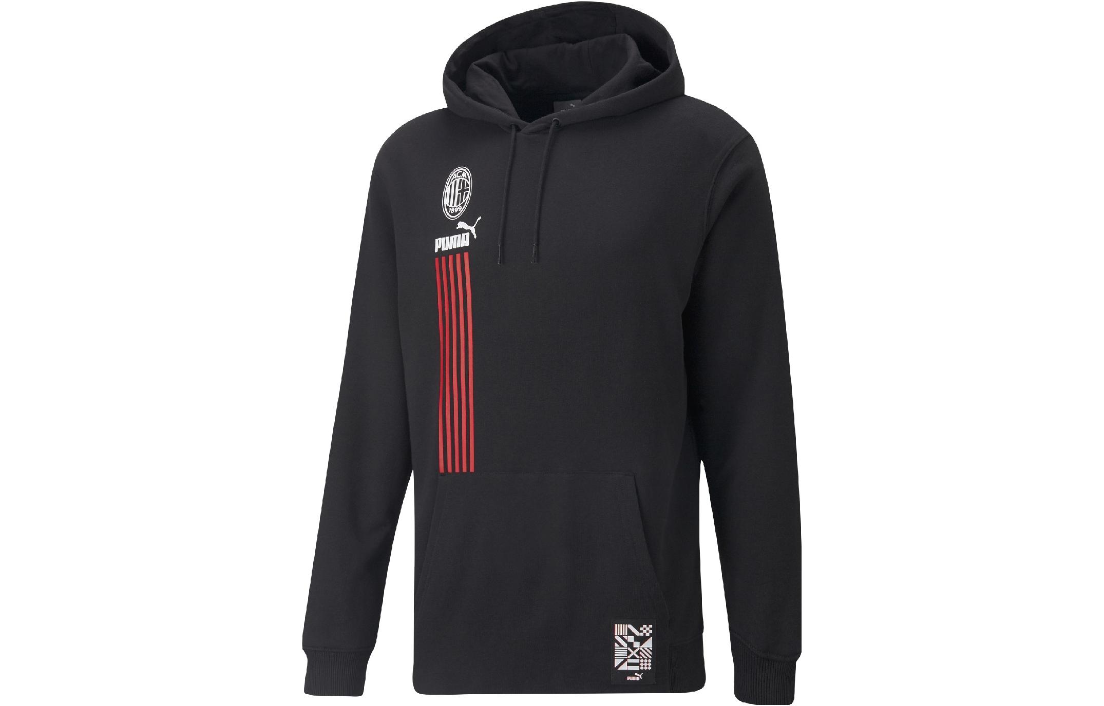 Puma Logo Stripe Patch Pullover Hoodie Black 767606-01