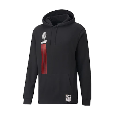 Puma Logo Stripe Patch Pullover Hoodie Black 767606-01