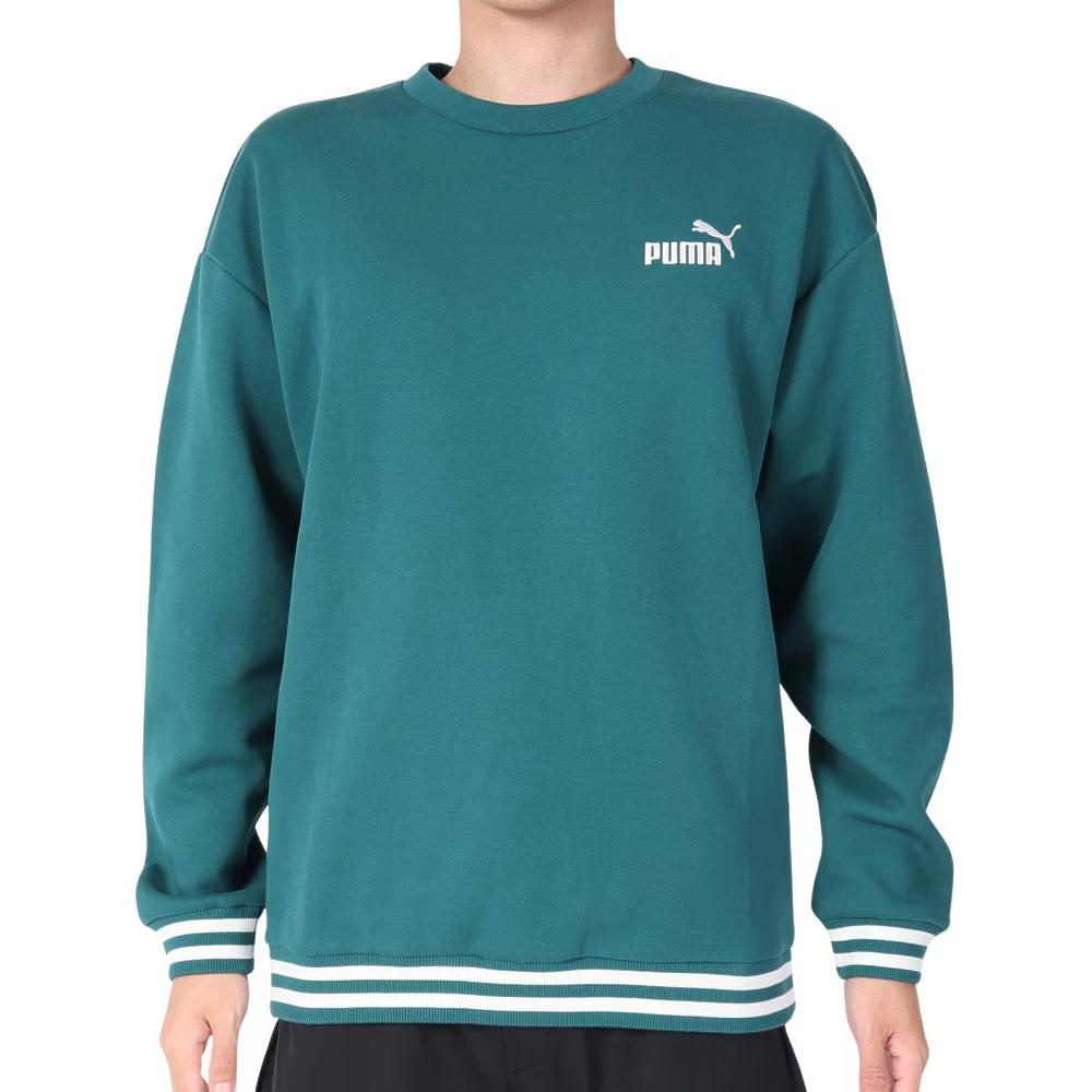 Puma Logo Striped Crewneck Long Sleeve Sweatshirt Men’s Dark Green 679859-43