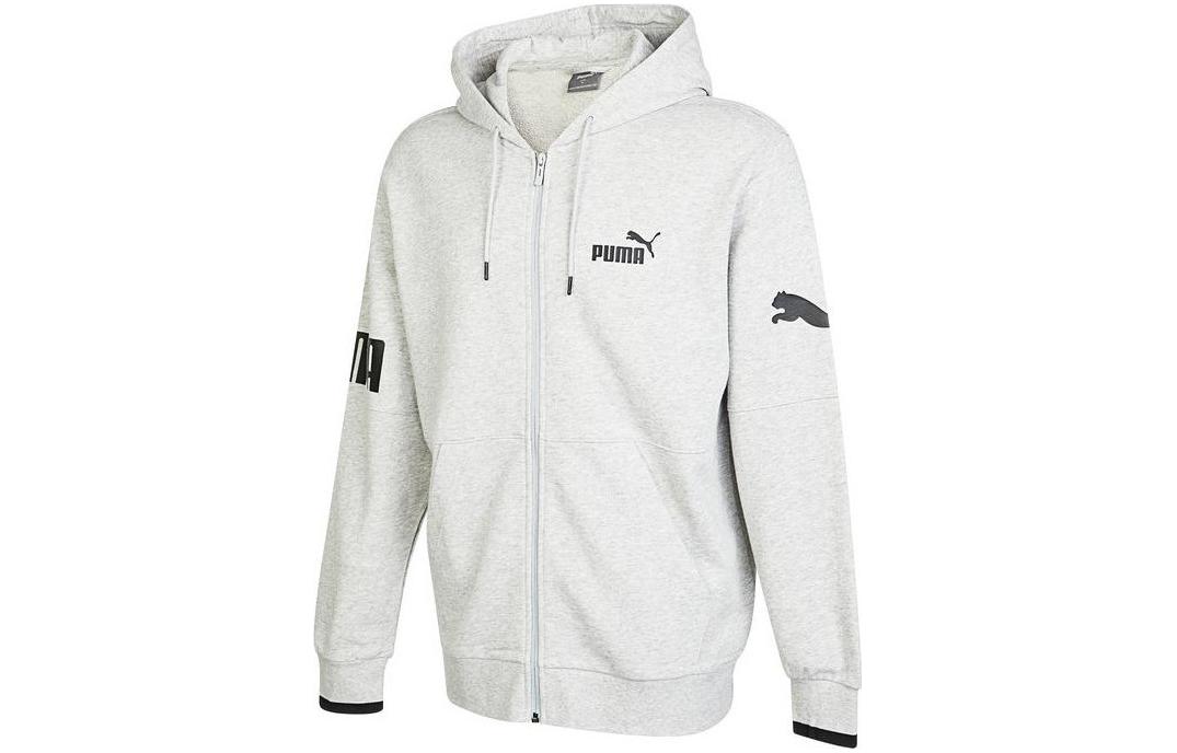 Puma Logo Zip-Up Hooded Casual Jacket Gray 676668-04