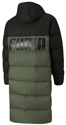 푸마 롱 오버사이즈 후드 다운 자켓, 로고 프린트, 그린, 겨울용 585403-64 Lookbook 푸마 롱 오버사이즈 후드 다운 자켓, 로고 프린트, 그린, 겨울용 585403-64