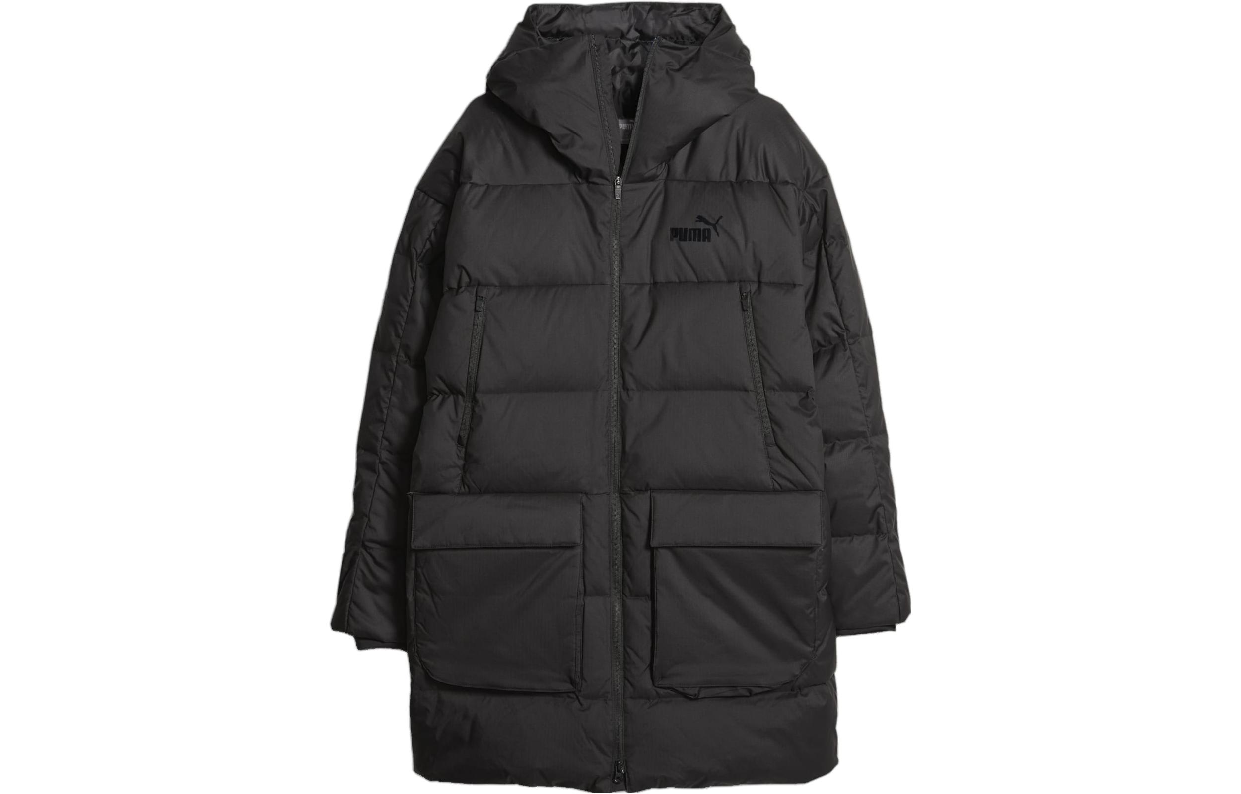 Puma Long Parka Jacket Black - Casual Hooded Loose Fit Multi-Pocket Style 675378-01