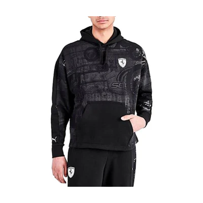 Puma Loose Fit Hoodie with Logo Print Black 53371801-001