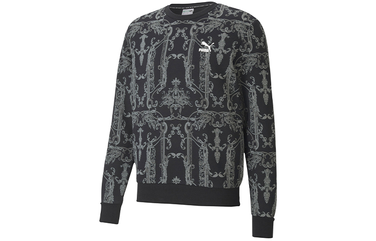 Puma Luxe AOP Crew Neck Sweatshirt Black Casual Sportswear 530305-01