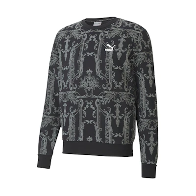 Puma Luxe AOP Crew Neck Sweatshirt Black Casual Sportswear 530305-01