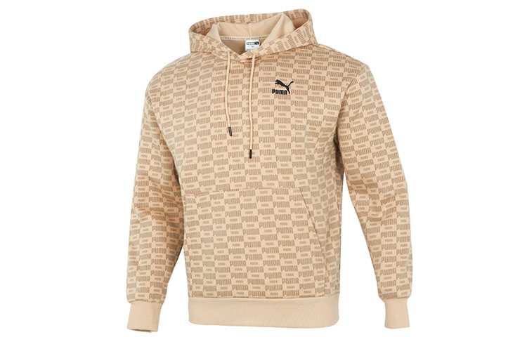 Puma Luxe AOP Logo Knit Hoodie Khaki Mens Pullover 534409-20