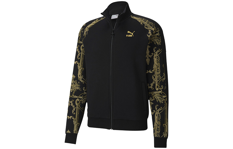 Puma Luxe AOP Track Full-Zip Logo Jacket Retro Style Black Gold 530310-01