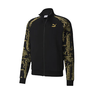 Puma Luxe AOP Track Full-Zip Logo Jacket Retro Style Black Gold 530310-01