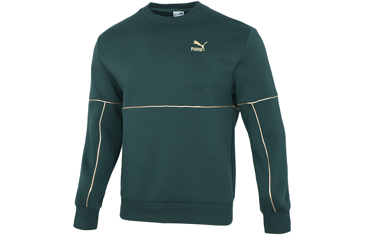 Puma Luxe Crew Embroidered Logo Knit Pullover Sweatshirt Green 534410-80