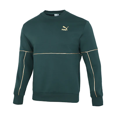 Puma Luxe Crew Embroidered Logo Knit Pullover Sweatshirt Green 534410-80