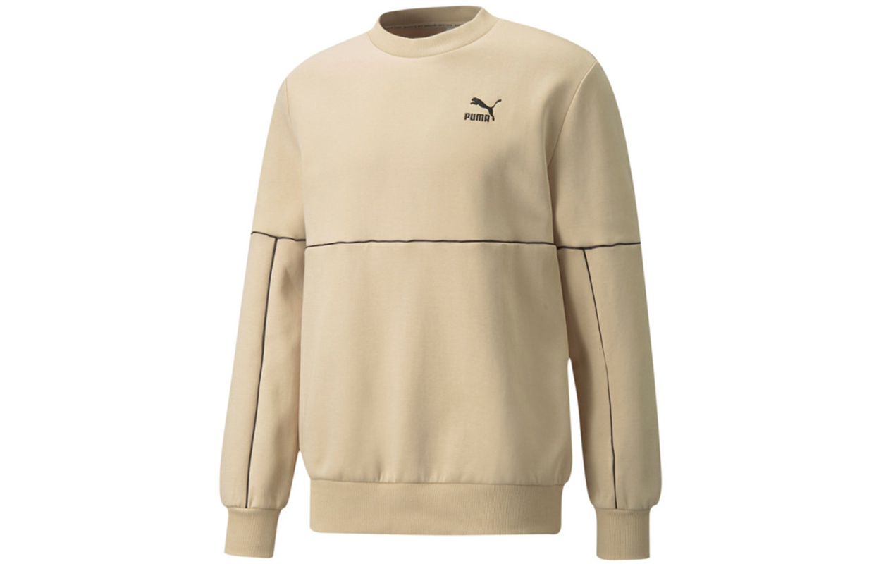 Puma Luxe Crew Embroidered Logo Sweatshirt Men’s Pullover Khaki 534410-20