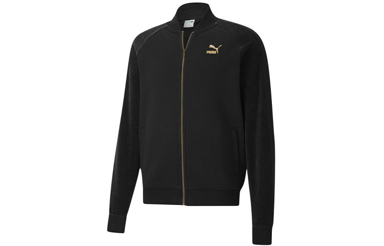 Puma Luxe Logo Metallic Long-Sleeve Knit Jacket Black 530294-01