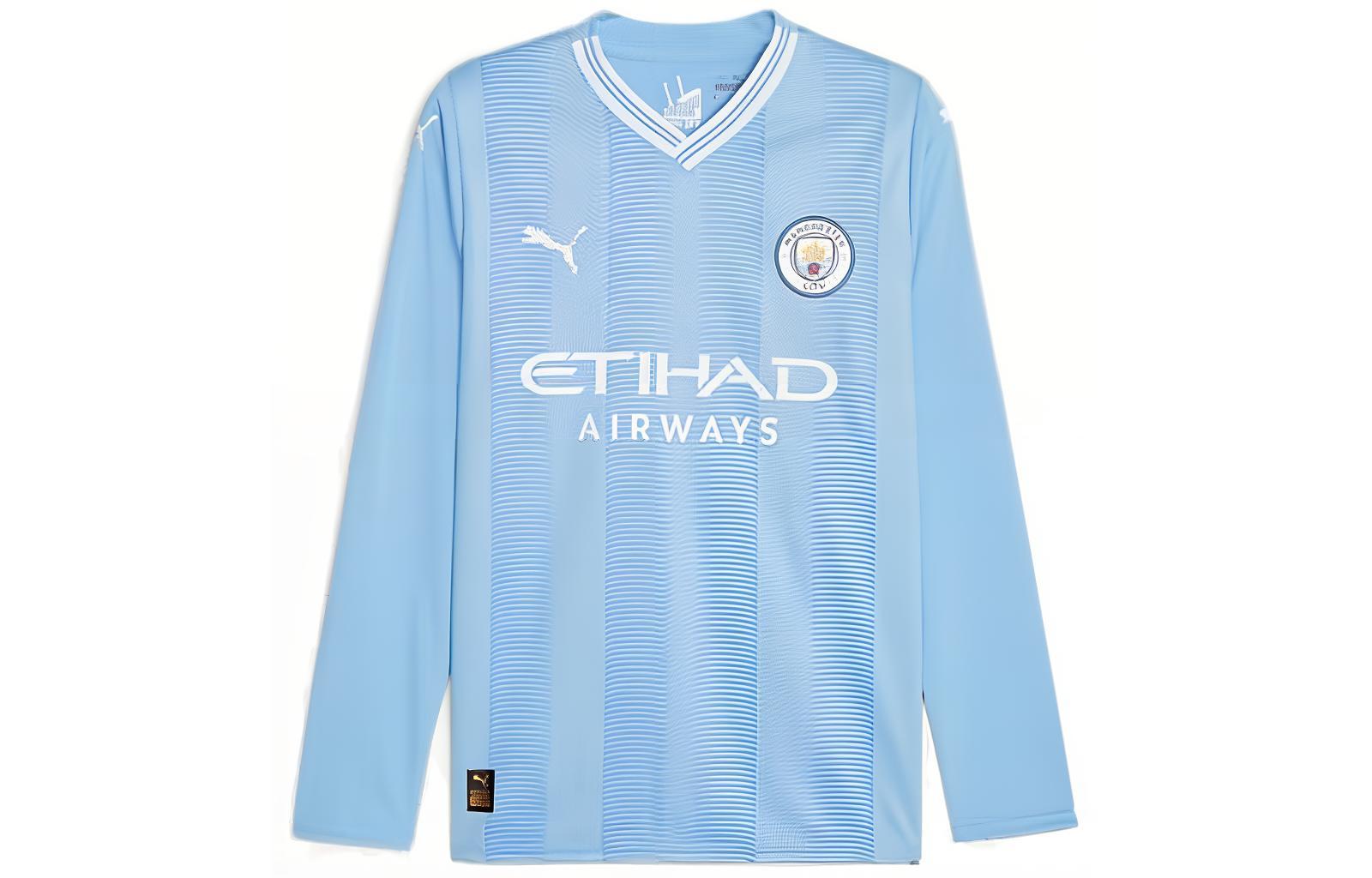 Puma Manchester City Home Jersey V-Neck Long-Sleeve Soccer Shirt Blue Mens 770439-01