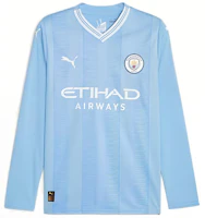Puma Manchester City Home Jersey V-Neck Long-Sleeve Soccer Shirt Blue Mens 770439-01 Puma Manchester City Home Jersey V-Neck Long-Sleeve Soccer Shirt Blue Mens 770439-01