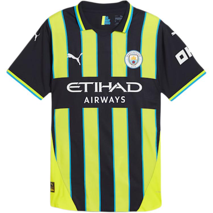 Puma Manchester City SS24 Logo Polo Short Sleeve Soccer Jersey Men Yellow/Blue 775085-02