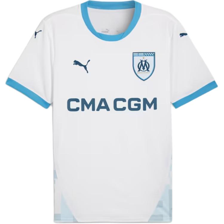 Puma Marseille 24/25 Home Jersey Crew Neck White/Blue Short Sleeve Football Shirt 775286-01